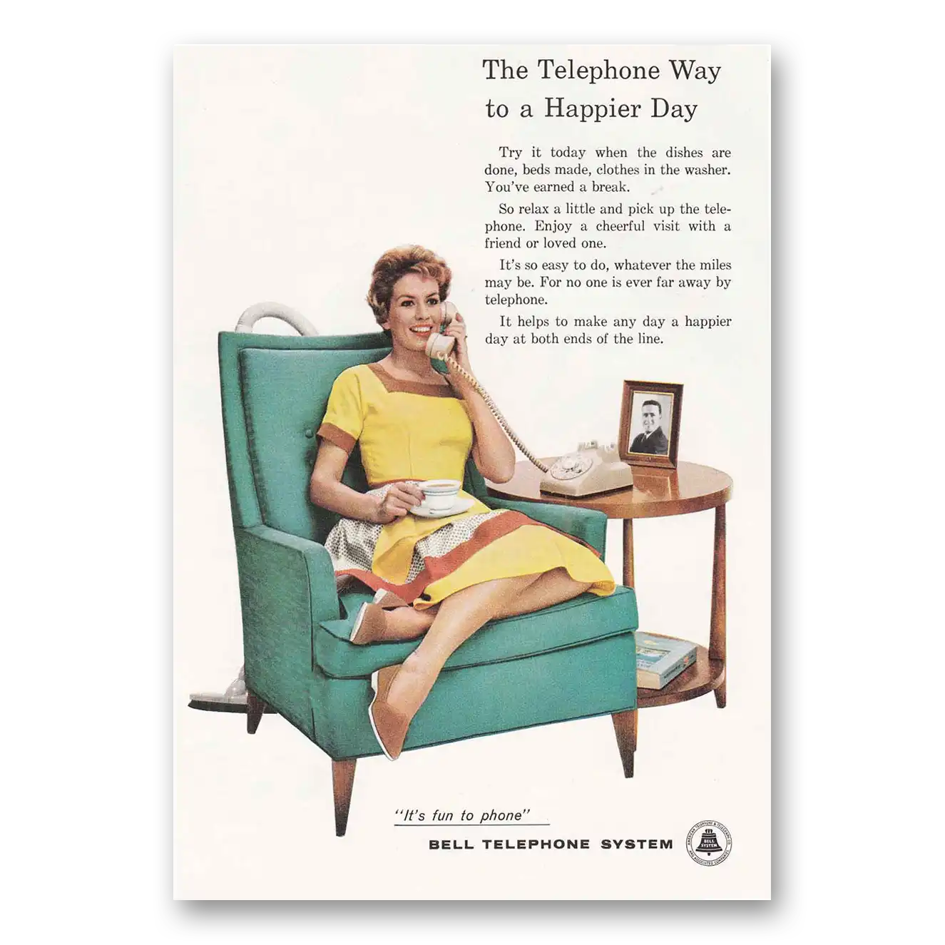 1958 Bell Telephone Telephone Way to a Happier Day Vintage Magazine Print Ad