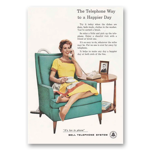 1958 Bell Telephone Telephone Way to a Happier Day Vintage Magazine Print Ad