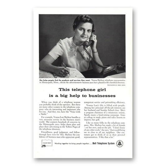 1958 Bell Telephone Telephone Girl Vonna Shelton Vintage Magazine Print Ad