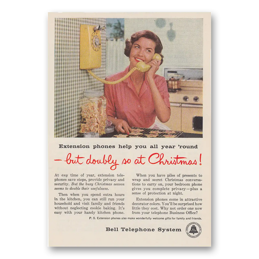 1958 Bell Telephone Doubly So At Christmas Vintage Magazine Print Ad