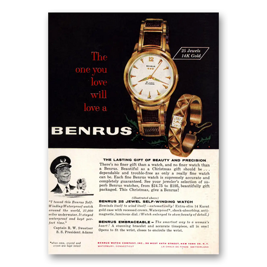 1958 Benrus Watches One You Love Vintage Magazine Print Ad