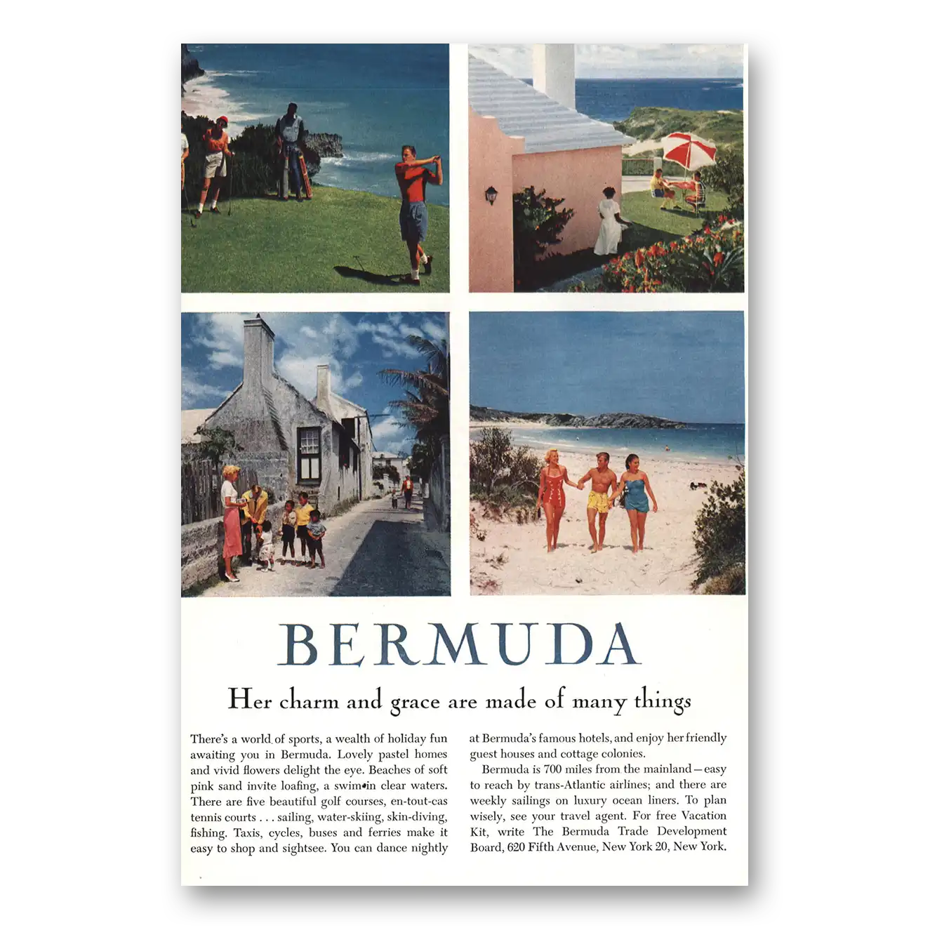 1958 Bermuda Her Charm and Grace Vintage Magazine Print Ad