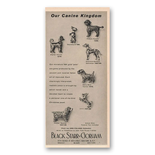 1958 Black Starr Gorham Our Canine Kingdom Vintage Magazine Print Ad