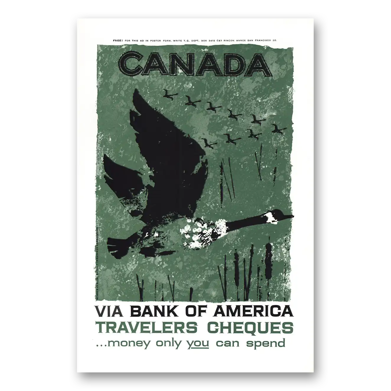 1958 Bank of America Travelers Cheques Canada Vintage Magazine Print Ad