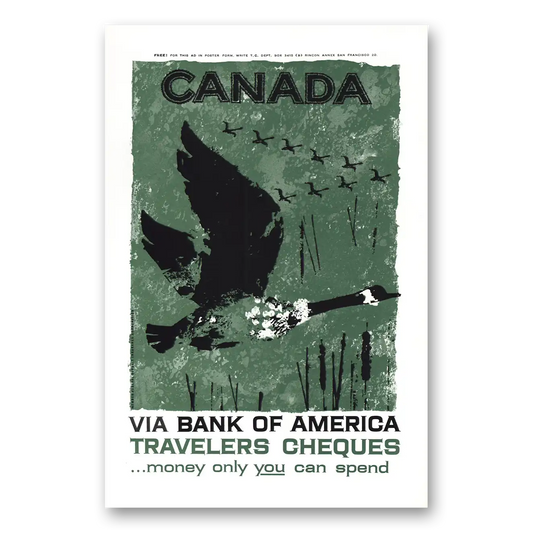 1958 Bank of America Travelers Cheques Canada Vintage Magazine Print Ad