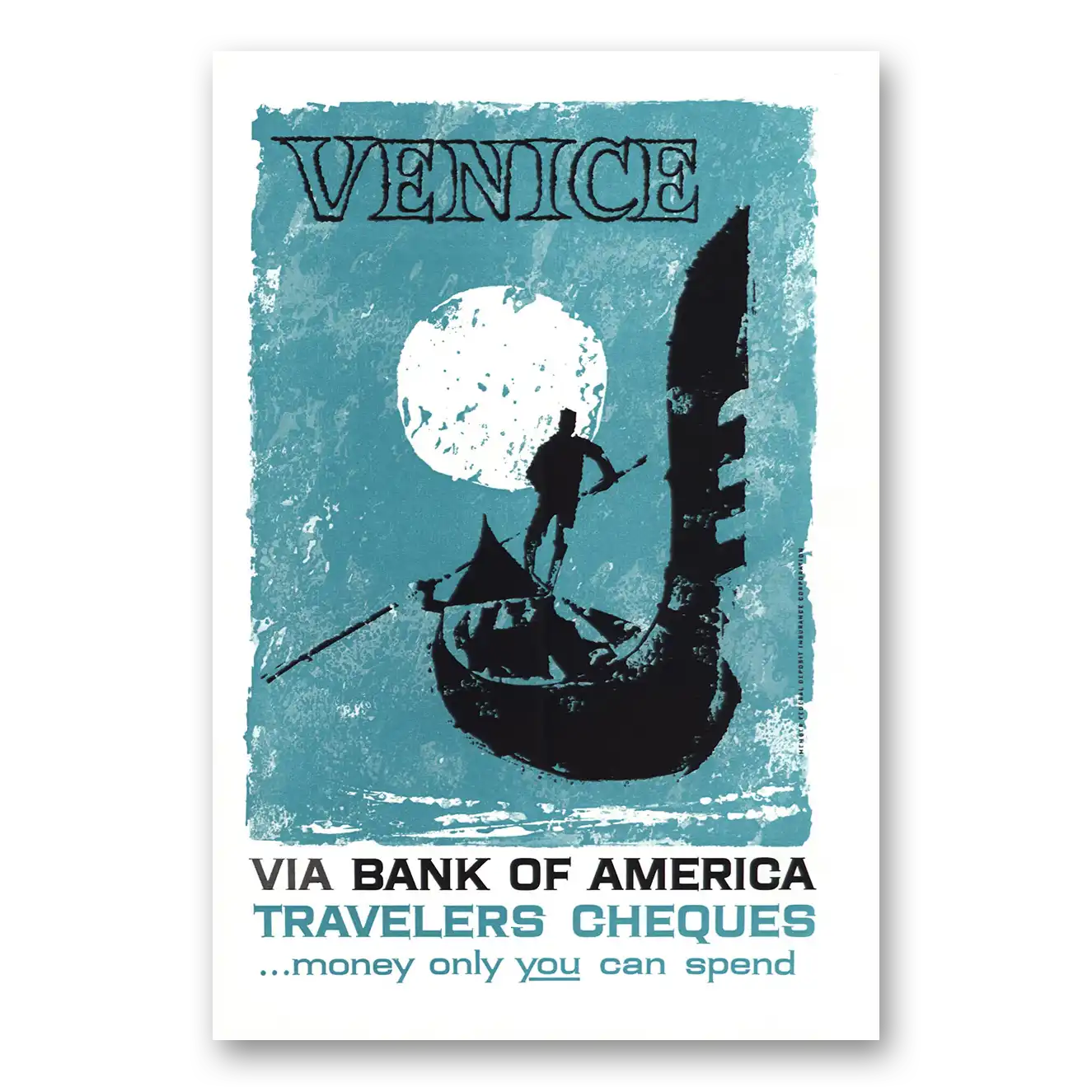 1958 Bank of America Travelers Cheques Venice Vintage Magazine Print Ad