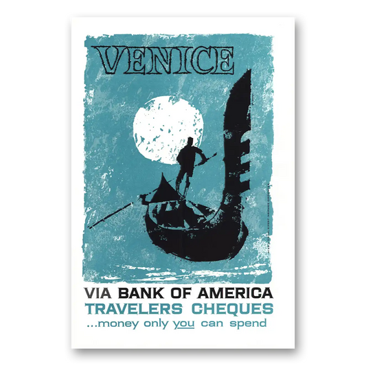 1958 Bank of America Travelers Cheques Venice Vintage Magazine Print Ad