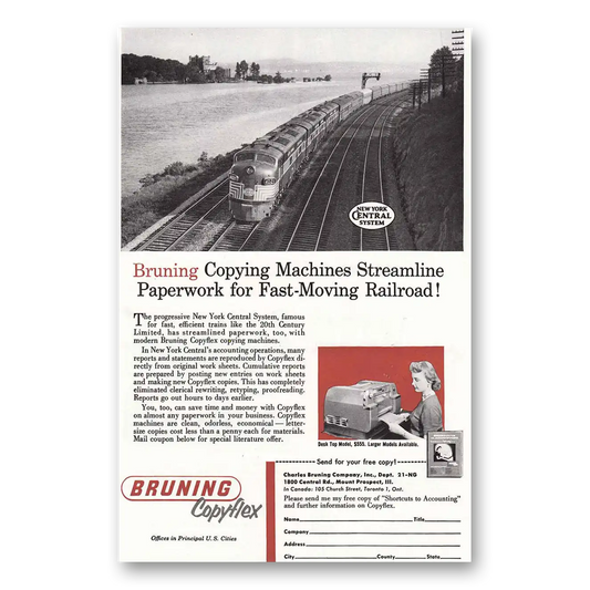 1958 Bruning Copyflex Fast Moving Railroad New York Vintage Magazine Print Ad