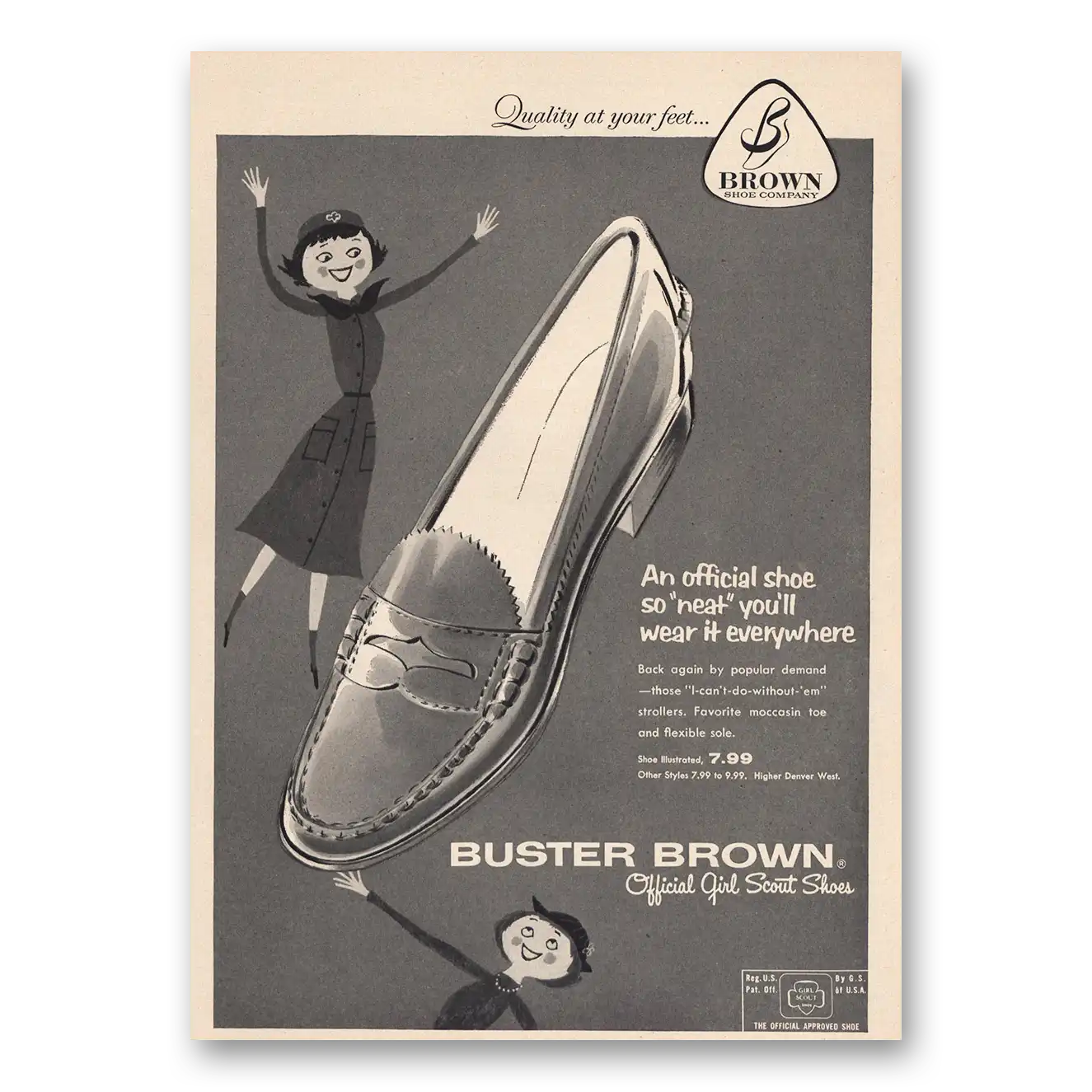 1958 Buster Brown Official Girl Scout Shoes Vintage Magazine Print Ad