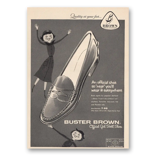 1958 Buster Brown Official Girl Scout Shoes Vintage Magazine Print Ad