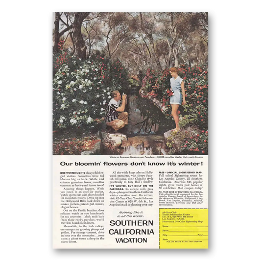 1958 Southern California Descanso Gardens Our Bloomin Flowers Vintage Magazine Print Ad