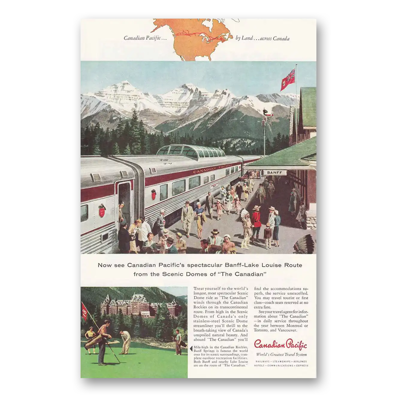 1958 Canadian Pacific Banff Lake Louise Route Vintage Magazine Print Ad