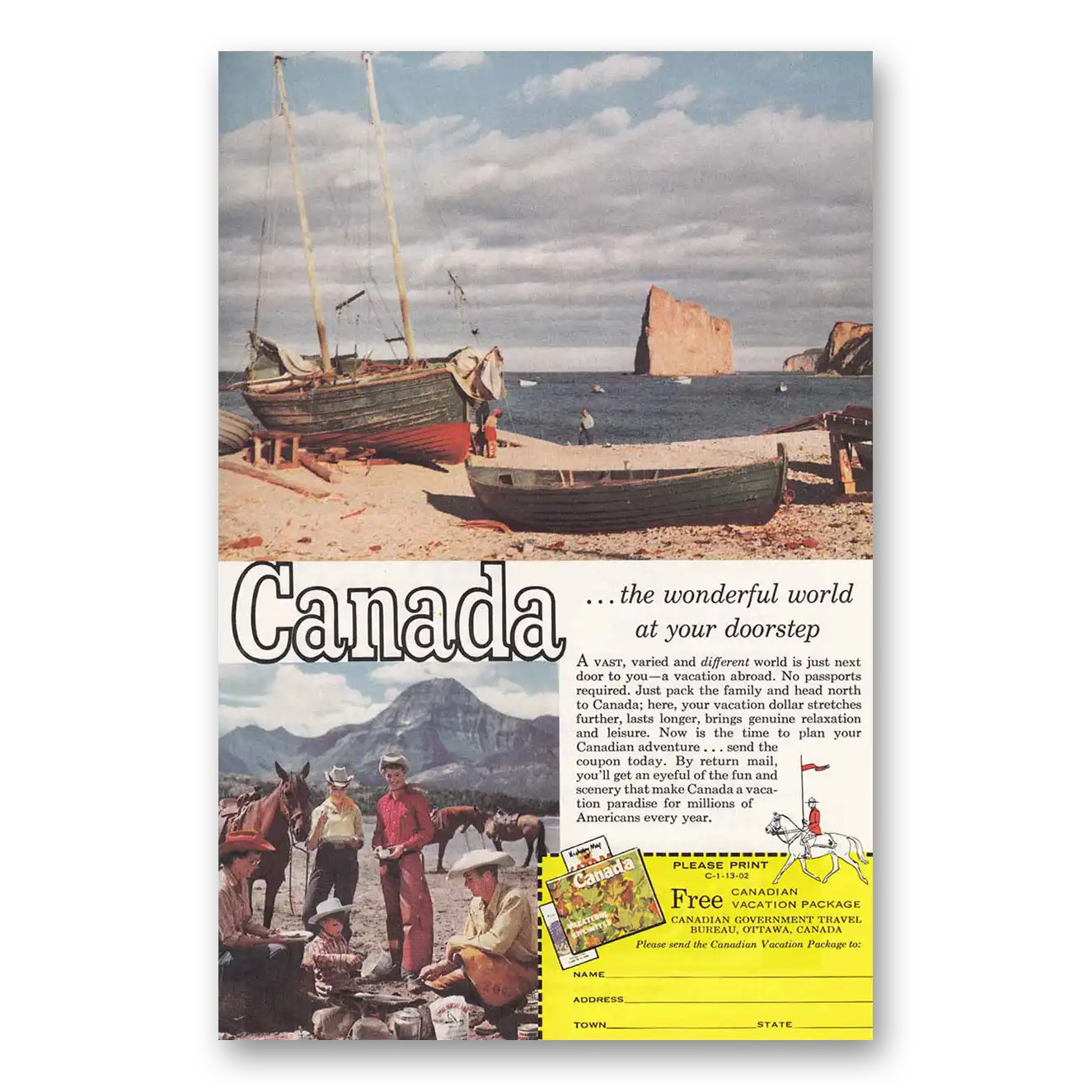 1958 Canada Wonderful World At Your Doorstep Vintage Magazine Print Ad