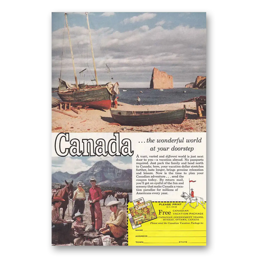 1958 Canada Wonderful World At Your Doorstep Vintage Magazine Print Ad