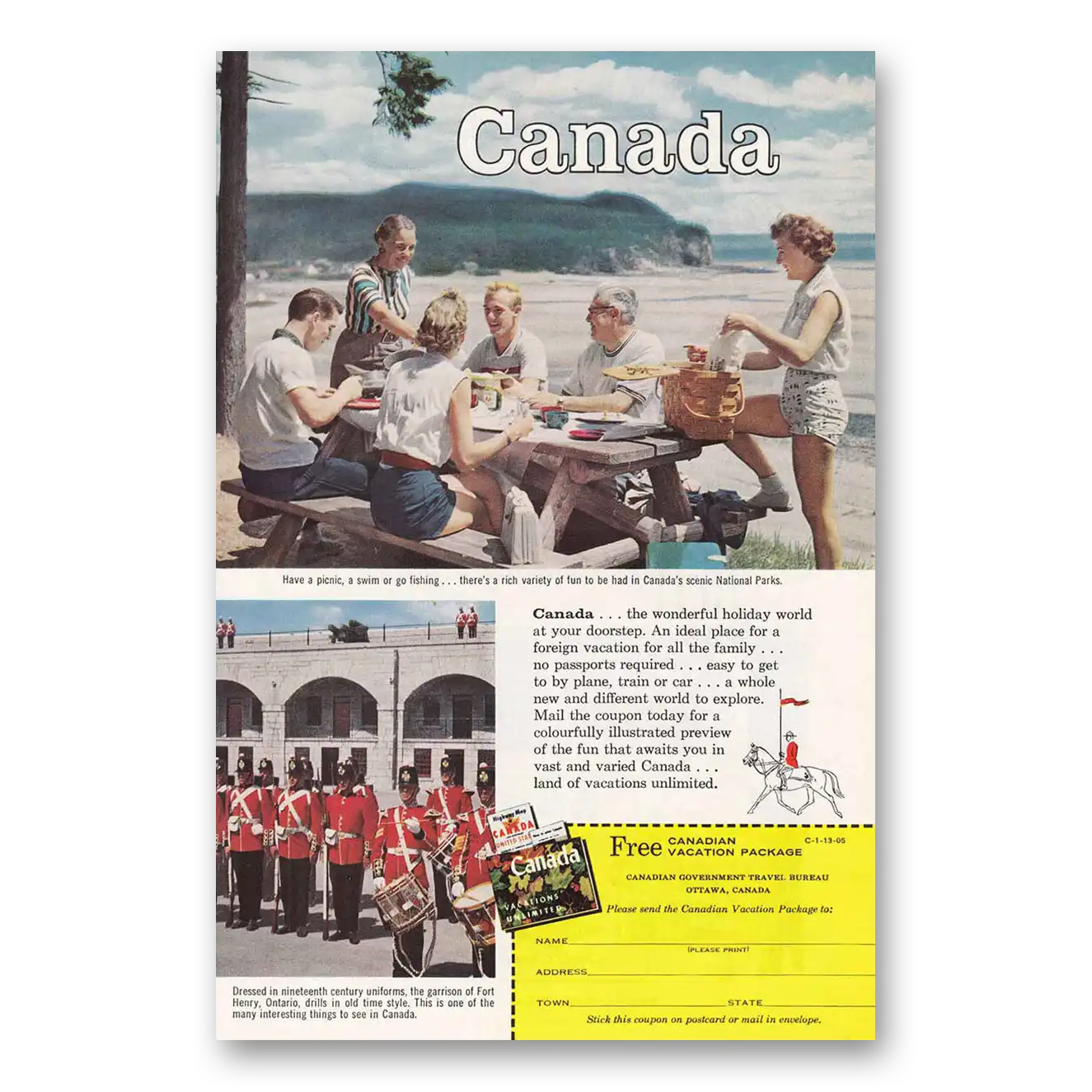 1958 Canada Picnic Table Fort Henry Vintage Magazine Print Ad