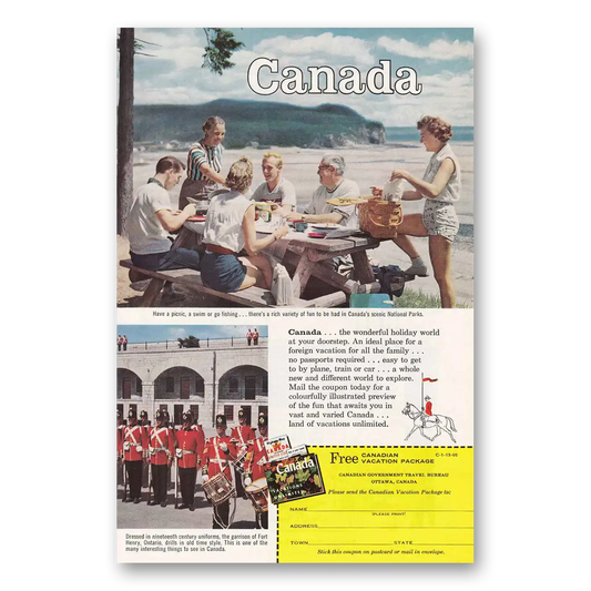 1958 Canada Picnic Table Fort Henry Vintage Magazine Print Ad