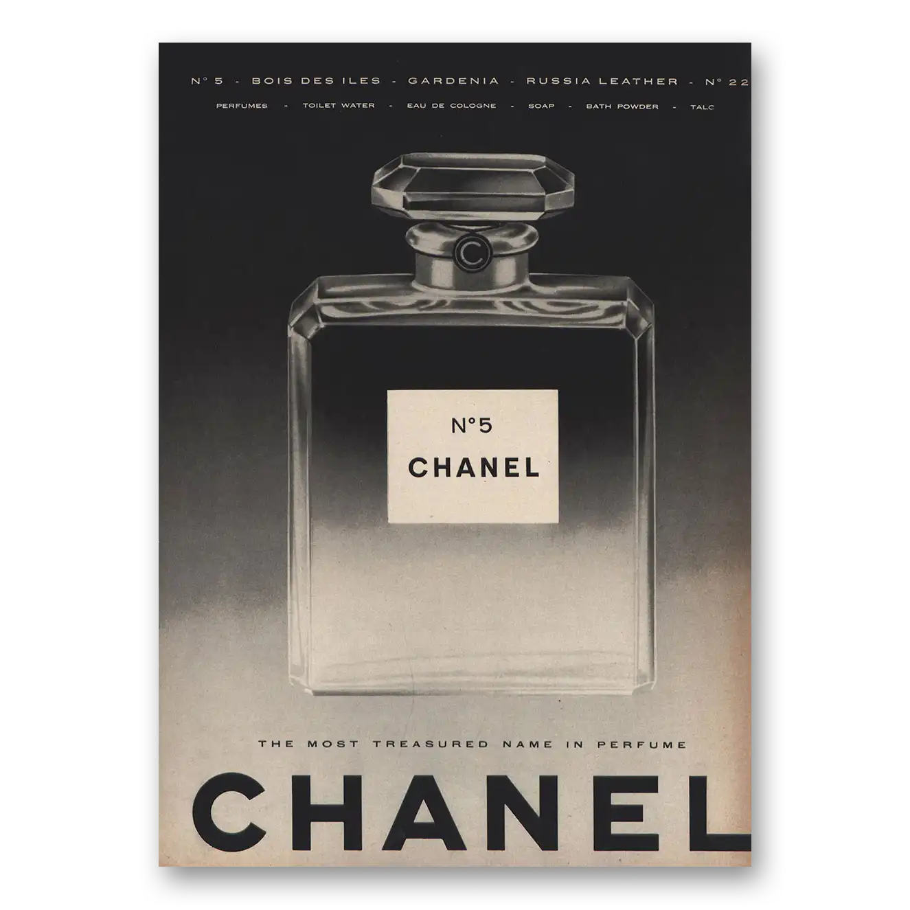 1958 Chanel No 5 Most Treasured Name In Perfume Vintage Magazine Print Ad