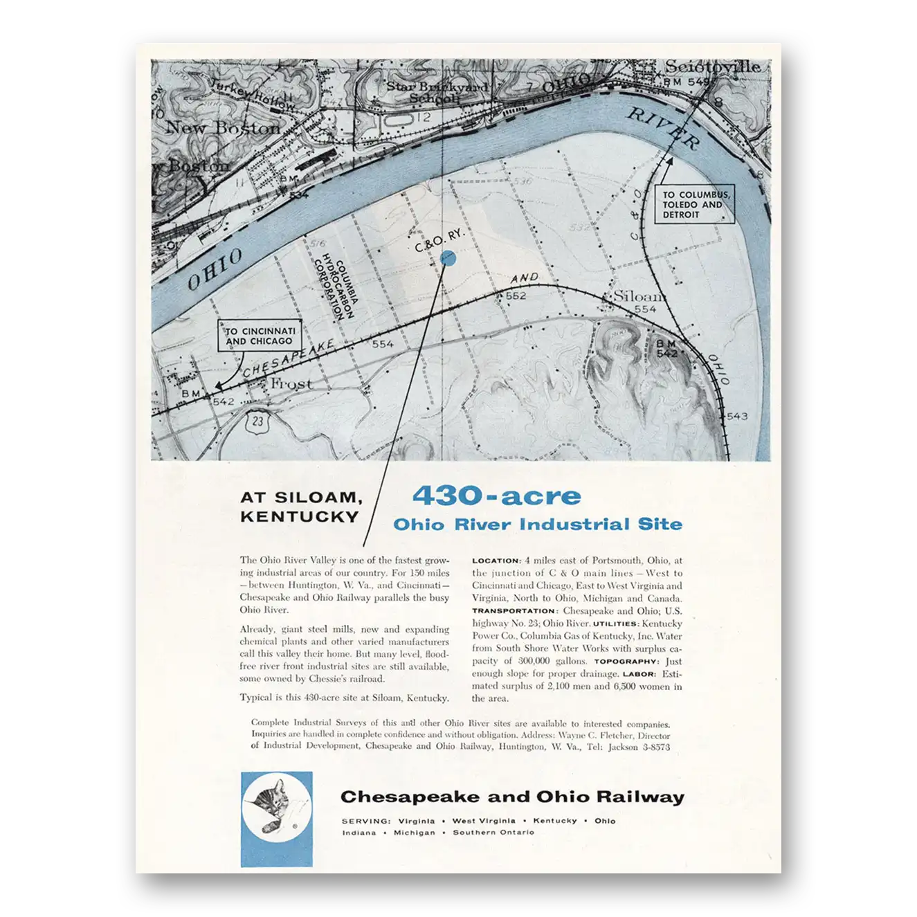 1958 Chesapeake and Ohio Lines Siloam Kentucky Vintage Magazine Print Ad