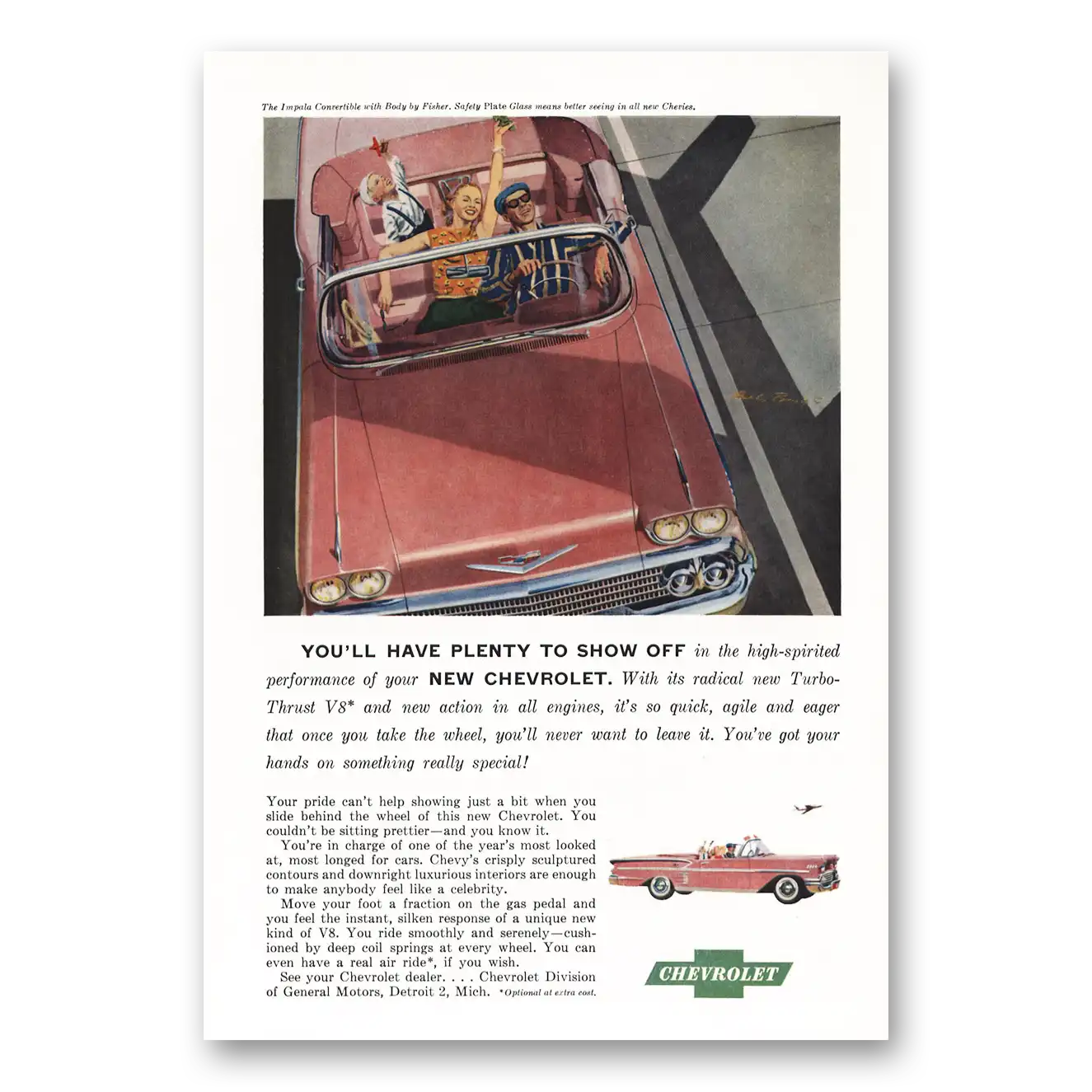 1958 Chevrolet Impala Convertible Have Plenty to Show Off Vintage Magazine Print Ad