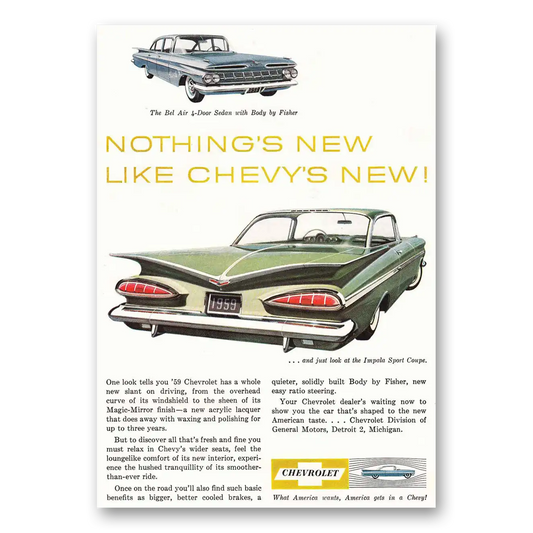 1958 Chevrolet Bel Air Nothings New Like Chevys New Vintage Magazine Print Ad