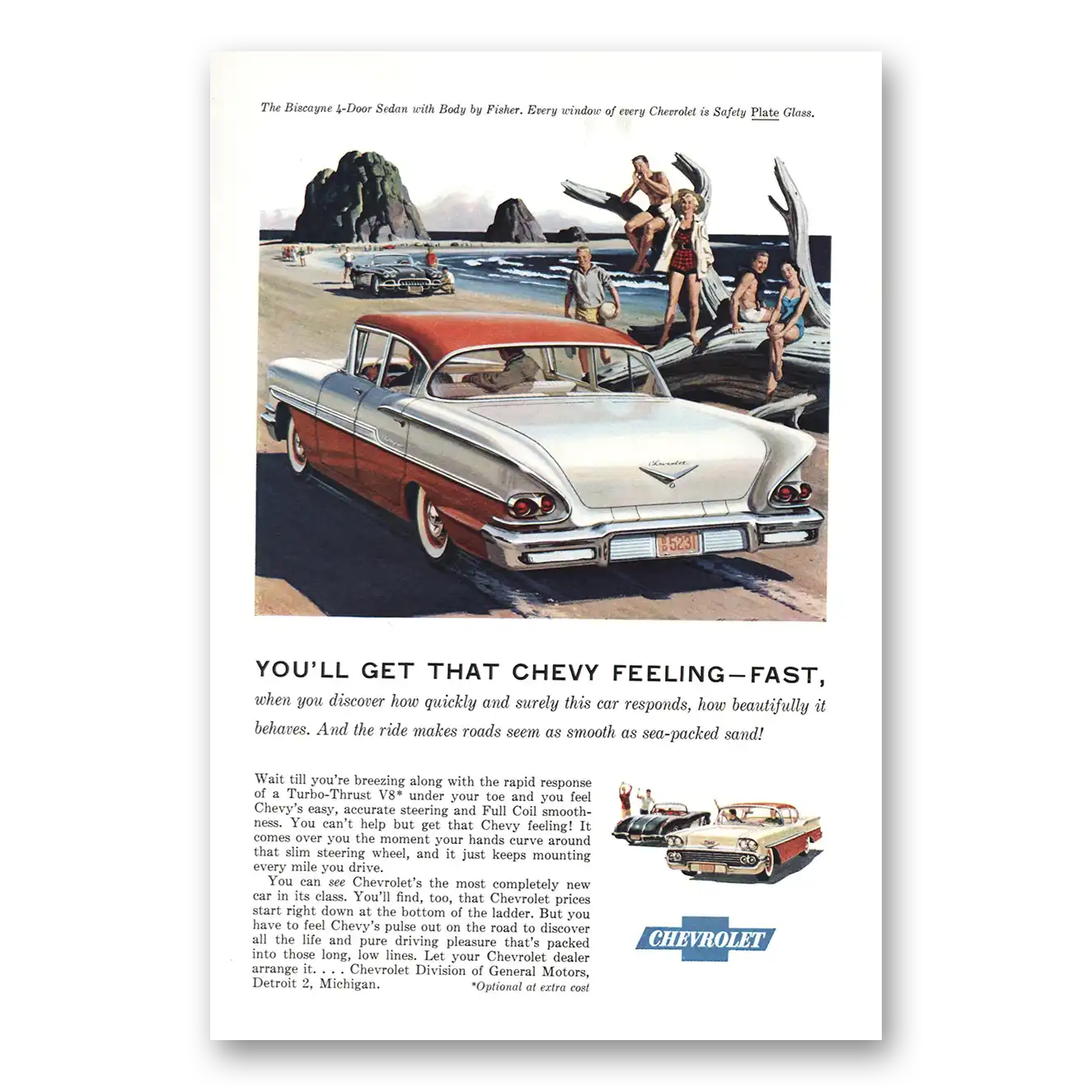 1958 Chevrolet Biscayne Get That Chevy Feeling Fast Vintage Magazine Print Ad