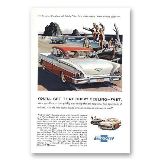 1958 Chevrolet Biscayne Get That Chevy Feeling Fast Vintage Magazine Print Ad