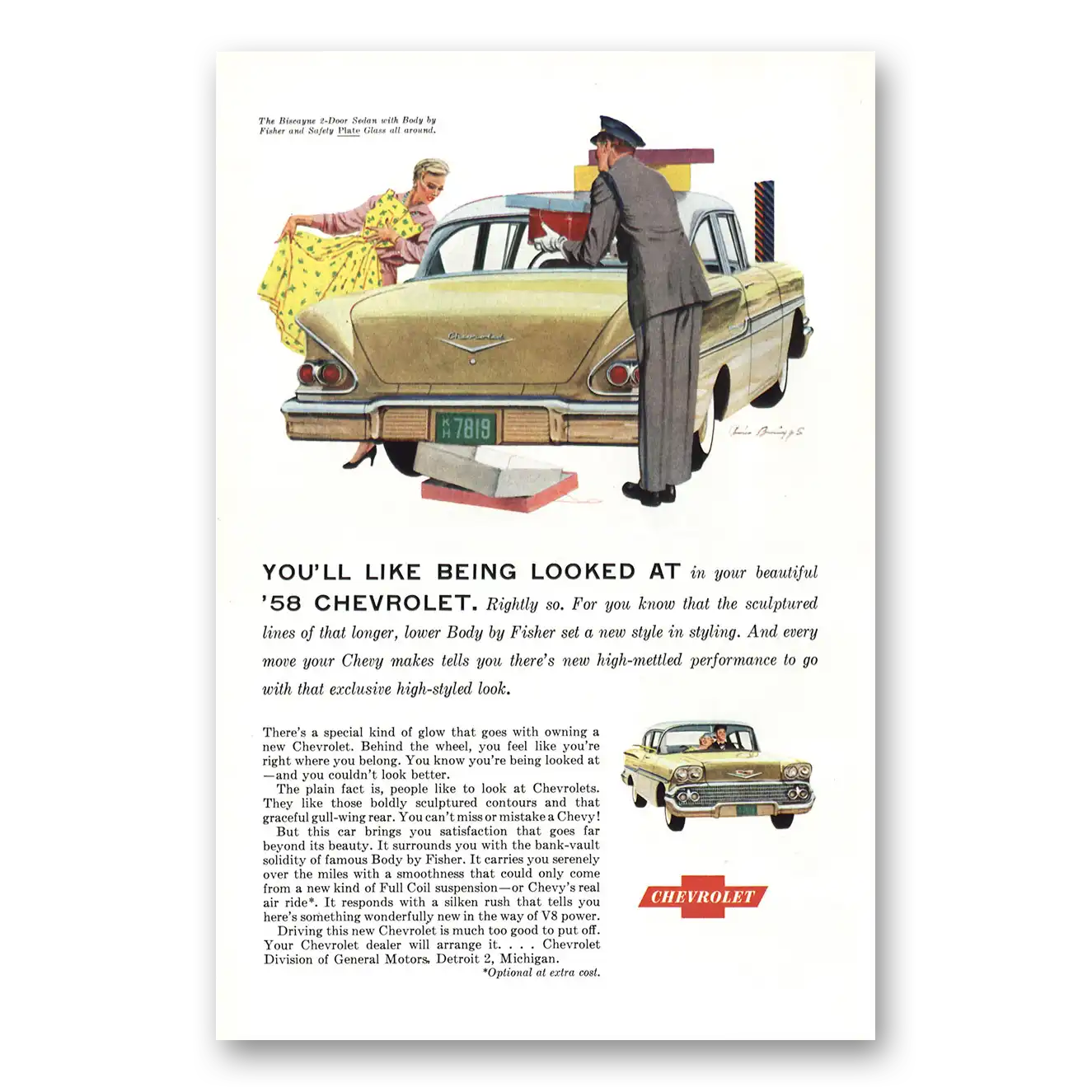 1958 Chevrolet Biscayne Like Being Looked At Vintage Magazine Print Ad