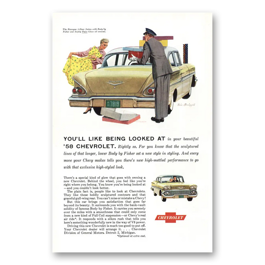 1958 Chevrolet Biscayne Like Being Looked At Vintage Magazine Print Ad