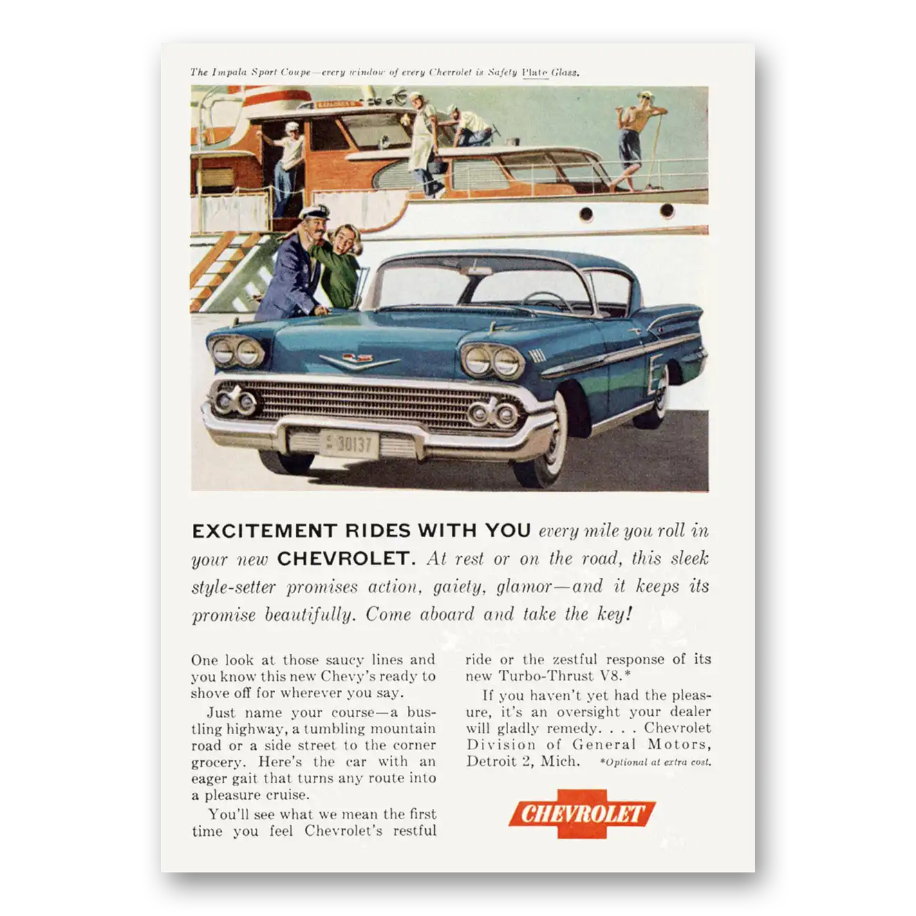 1958 Chevrolet Impala Excitement Rides With You Vintage Magazine Print Ad