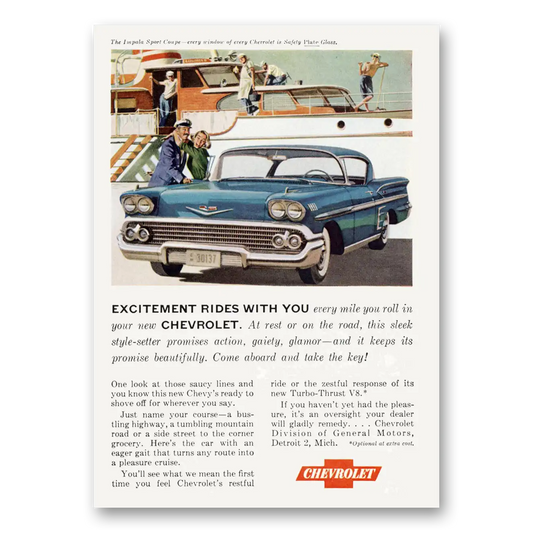 1958 Chevrolet Impala Excitement Rides With You Vintage Magazine Print Ad