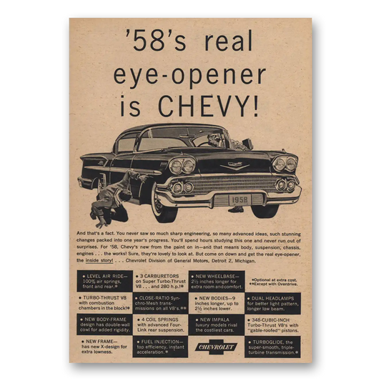 1958 Chevrolet Real Eye Opener Is Chevy Vintage Magazine Print Ad