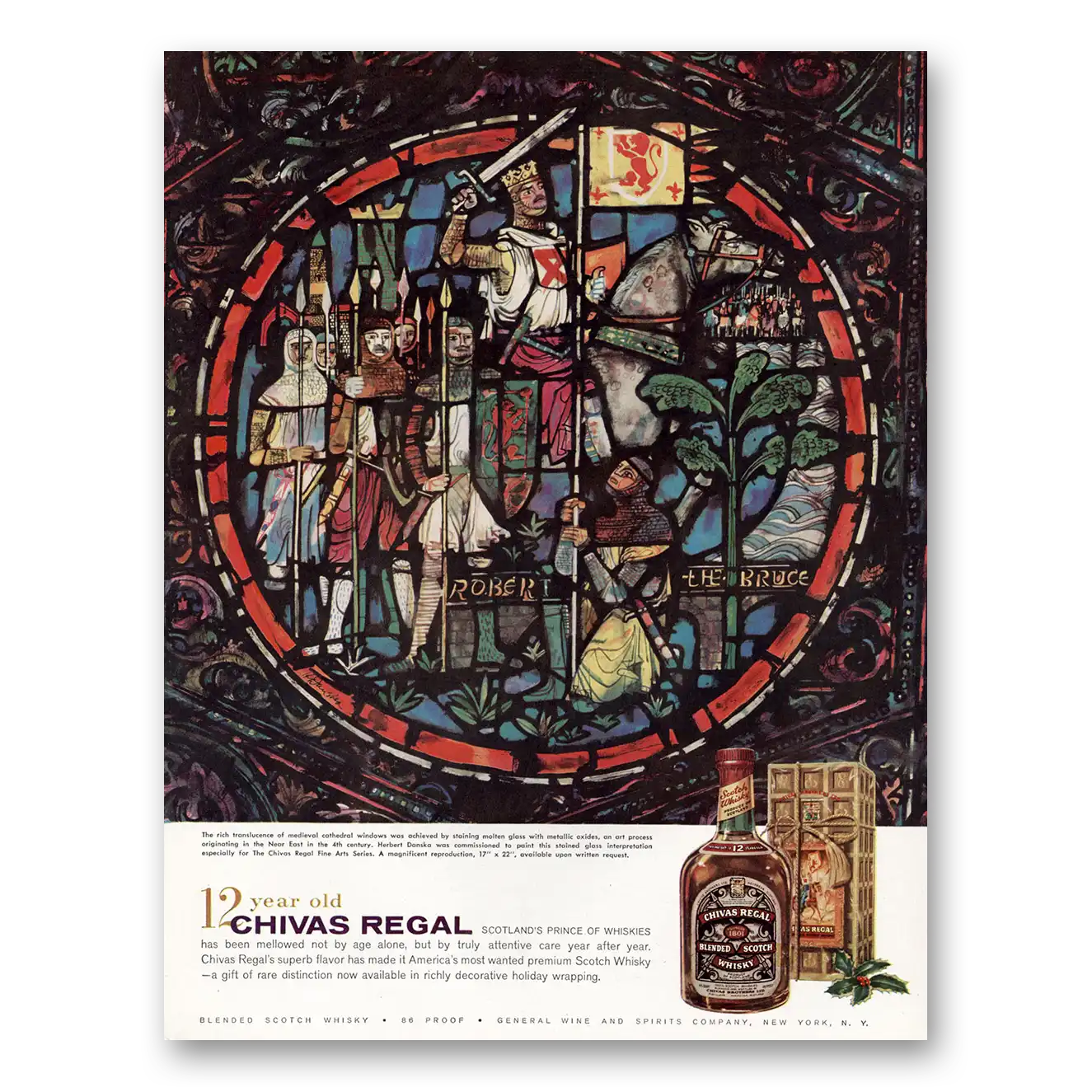 1958 Chivas Regal Medieval Cathedral Window Vintage Magazine Print Ad