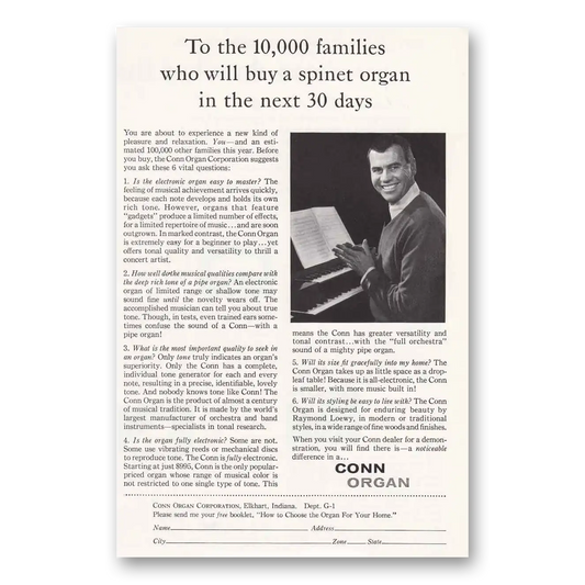 1958 Conn Organ To the 10000 Families Who Will Buy Vintage Magazine Print Ad