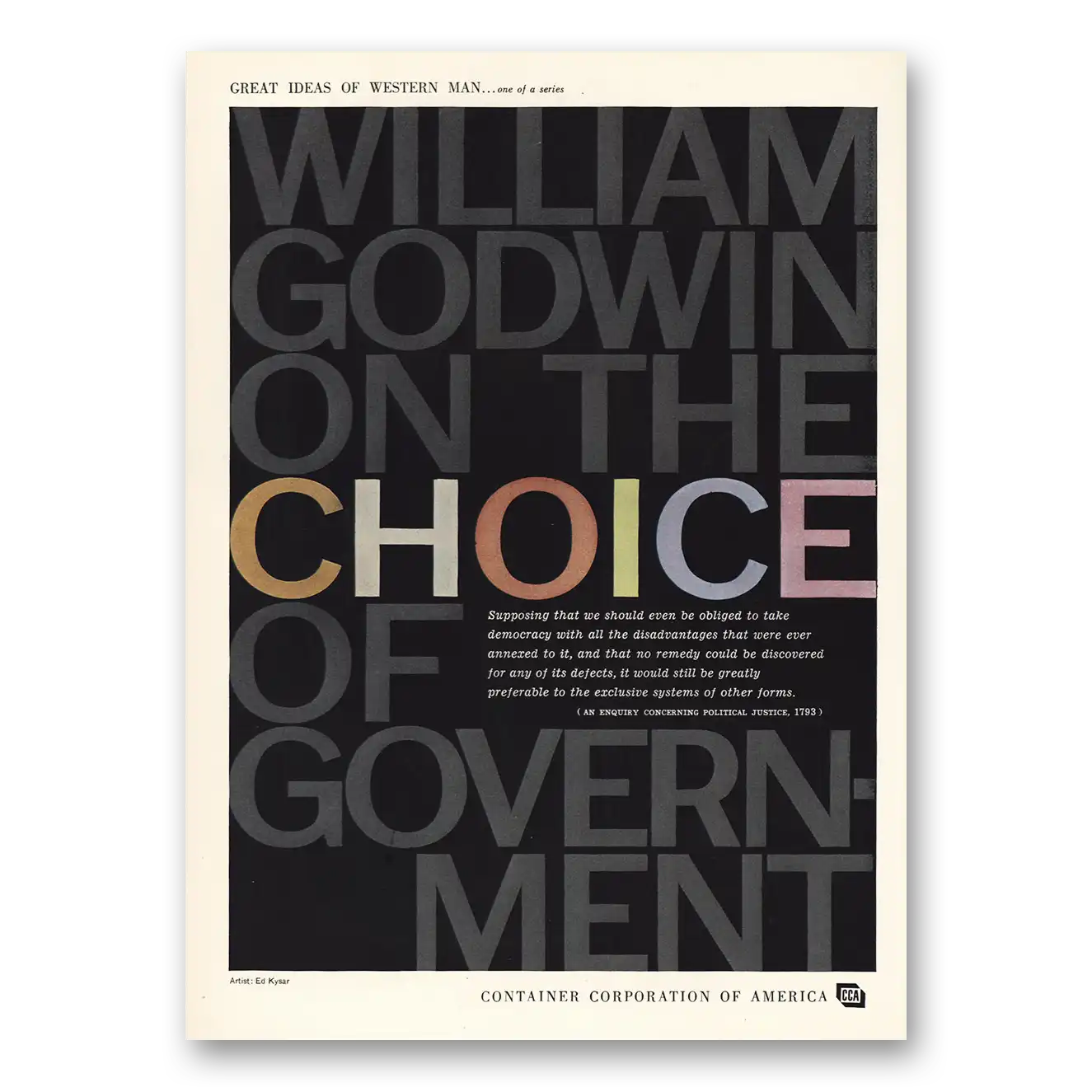 1958 Container Corporation of America William Godwin Choice Vintage Magazine Print Ad