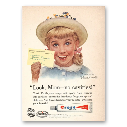 1958 Crest Toothpaste Stops Soft Spots Barbara Vintage Magazine Print Ad