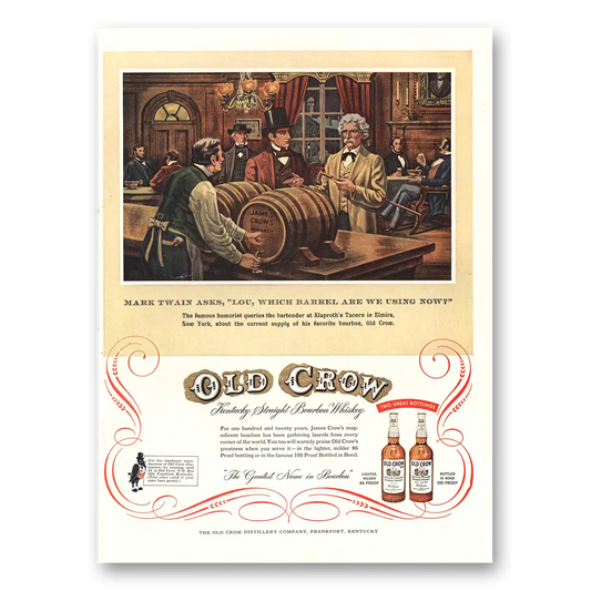 1958 Old Crow Whiskey Mark Twain Vintage Magazine Print Ad