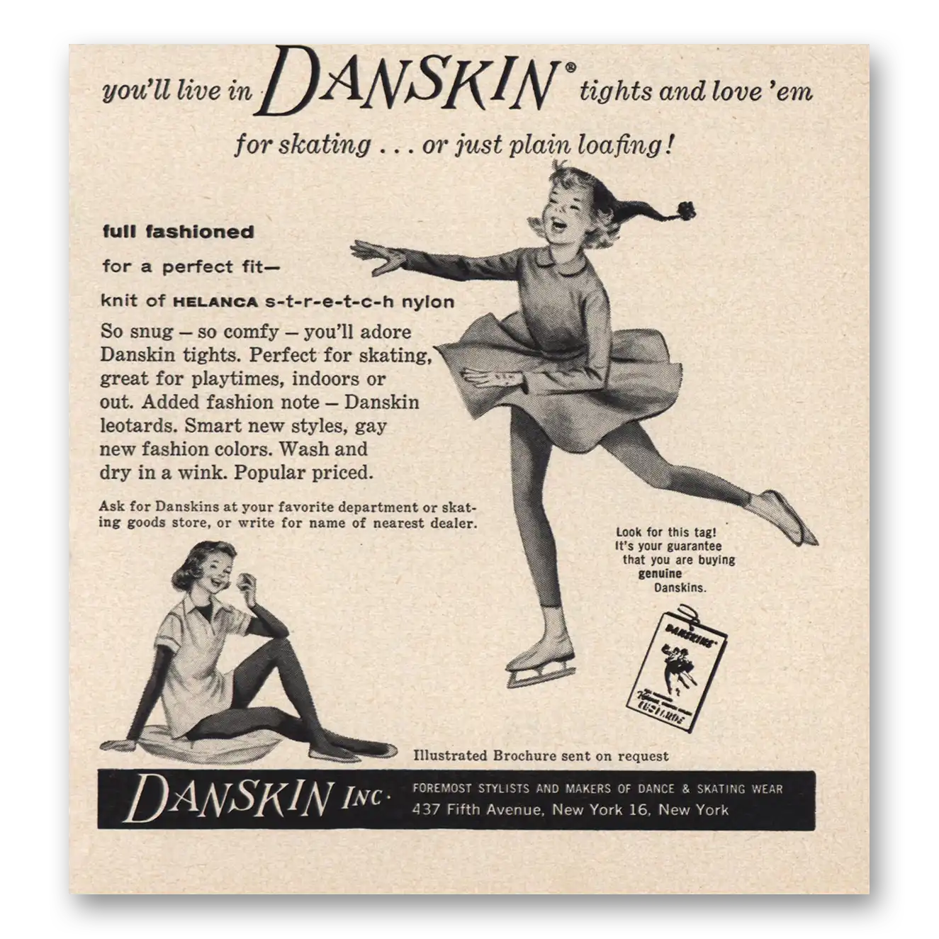 1958 Danskins Skating or Plain Loafing Vintage Magazine Print Ad