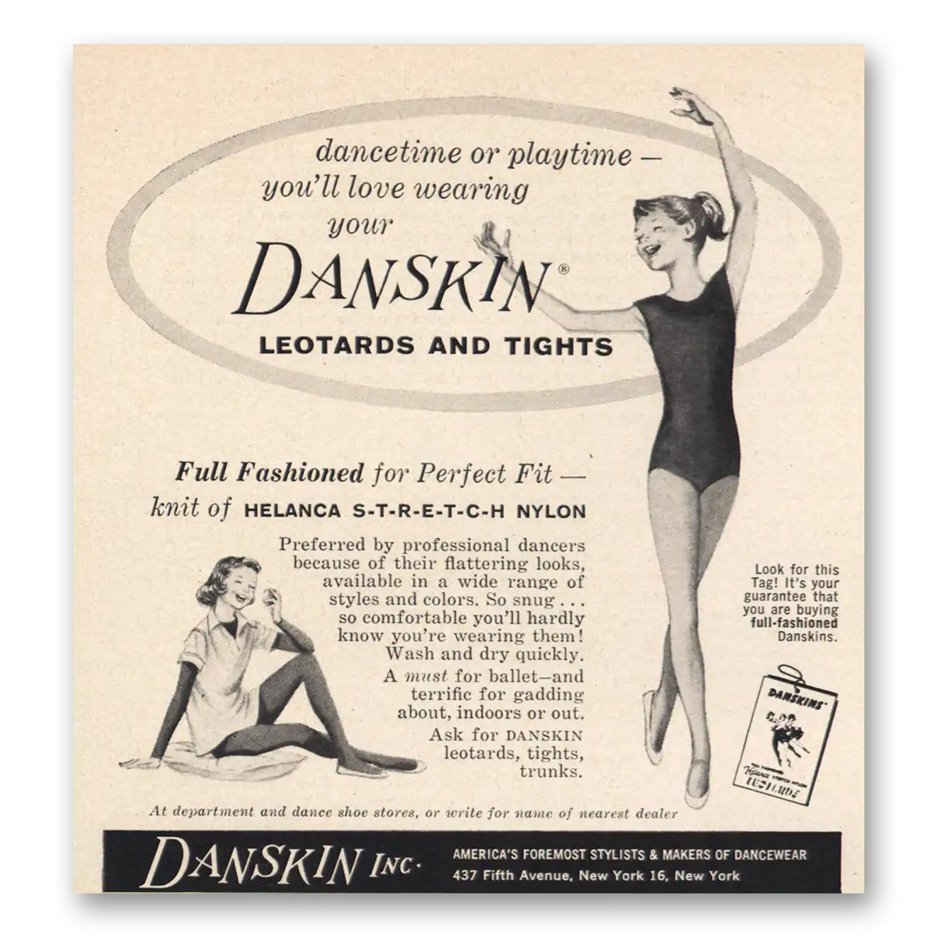 1958 Danskins Leotards and Tights Vintage Magazine Print Ad