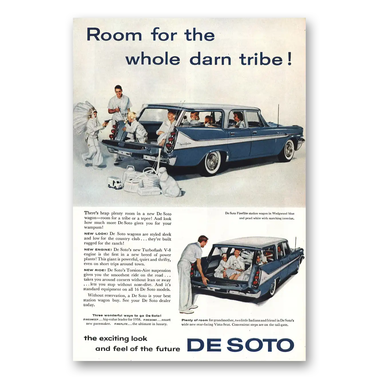 1958 DeSoto Fireflite Station Wagon Whole Darn Tribe Vintage Magazine Print Ad