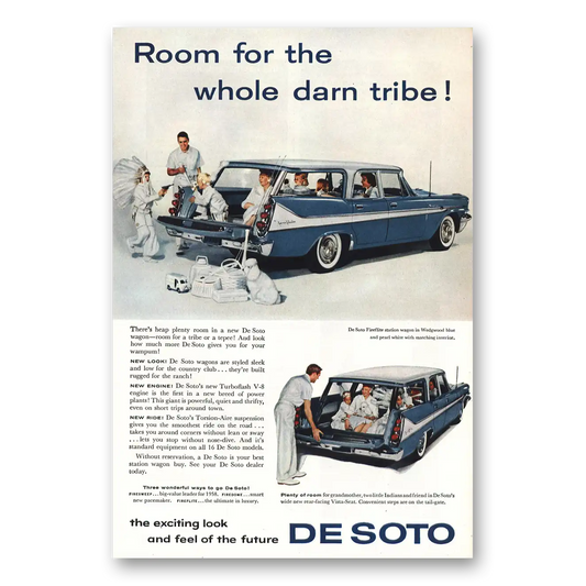 1958 DeSoto Fireflite Station Wagon Whole Darn Tribe Vintage Magazine Print Ad