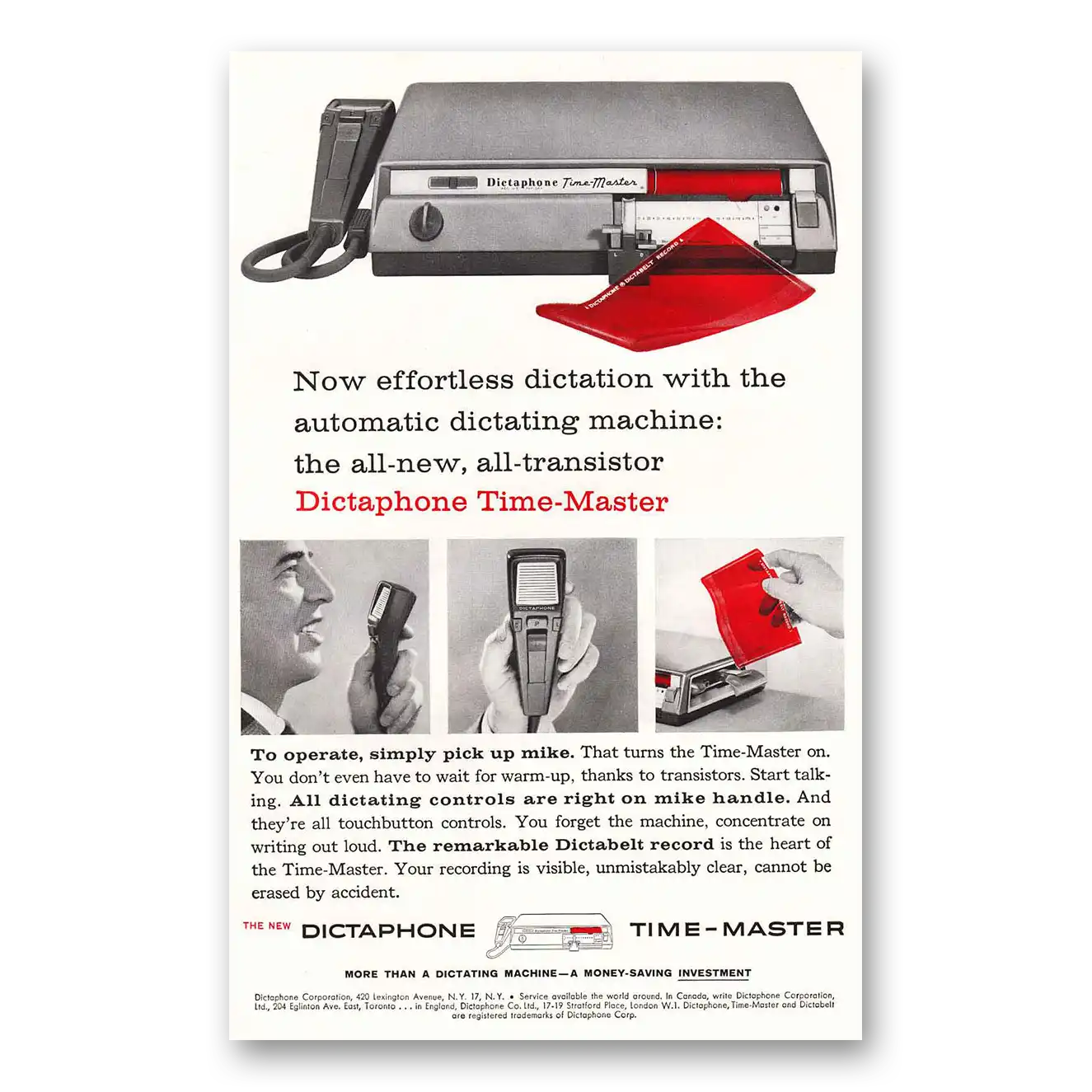 1958 Dictaphone Time Master Vintage Magazine Print Ad