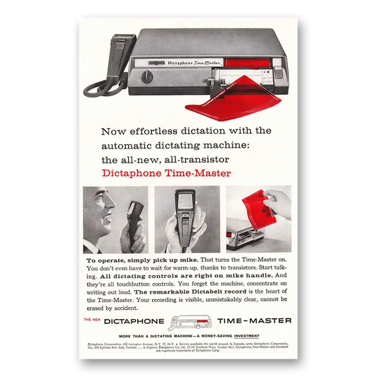 1958 Dictaphone Time Master Vintage Magazine Print Ad