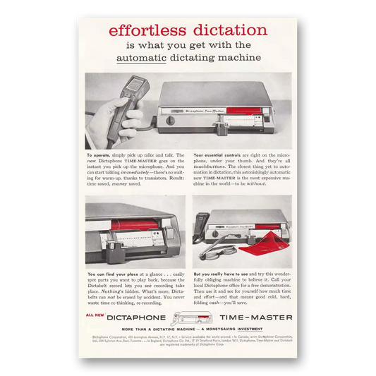 1958 Dictaphone Effortless Dictation Vintage Magazine Print Ad