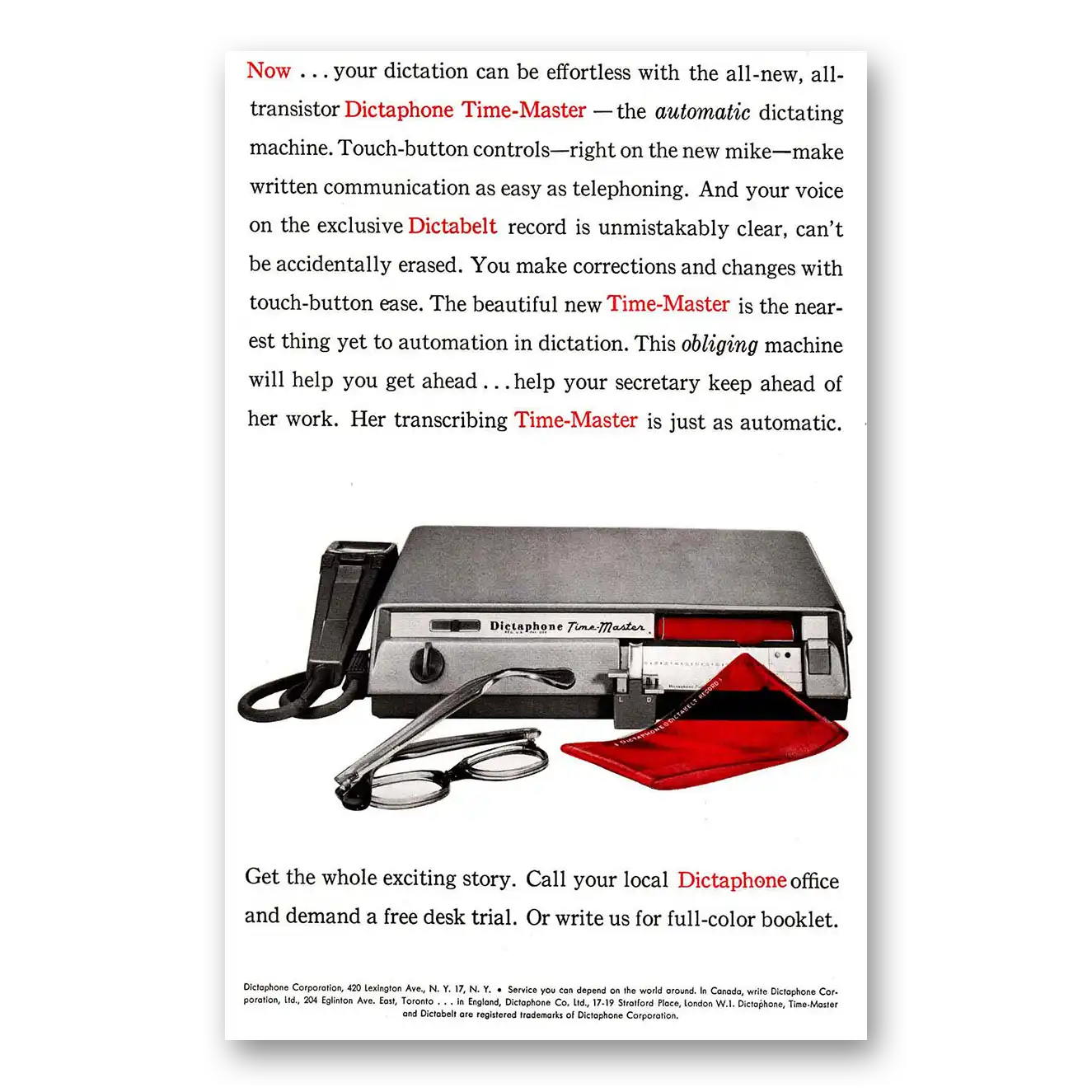 1958 Dictaphone Effortless Vintage Magazine Print Ad