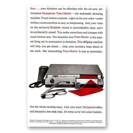 1958 Dictaphone Effortless Vintage Magazine Print Ad