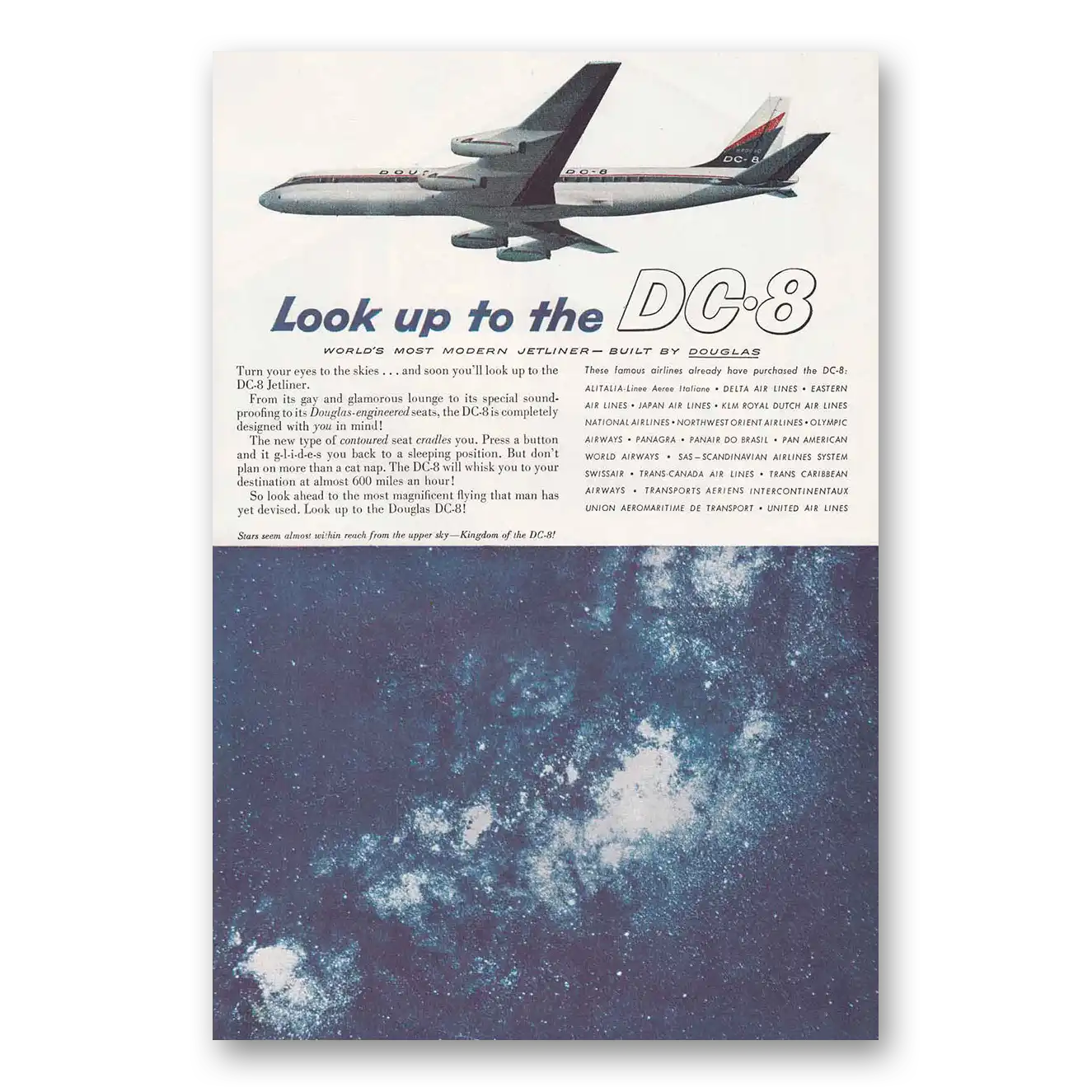 1958 Douglas DC8 Look Up to the DC 8 Vintage Magazine Print Ad