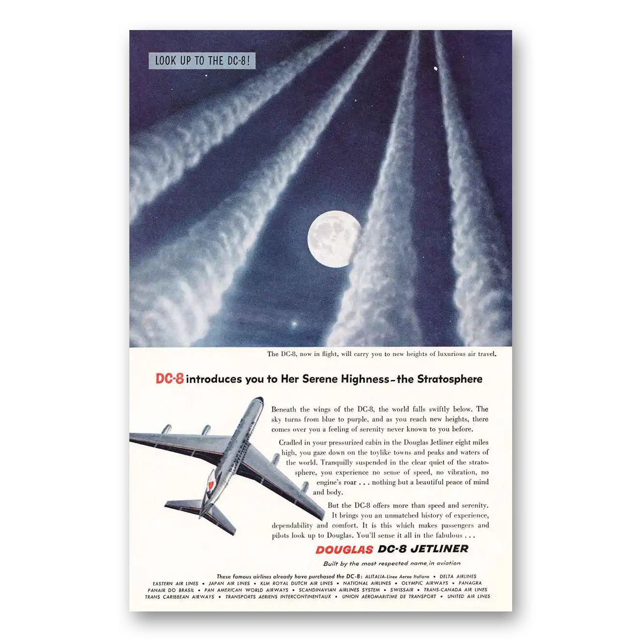 1958 Douglas DC8 Her Serene Highness Stratosphere Vintage Magazine Print Ad