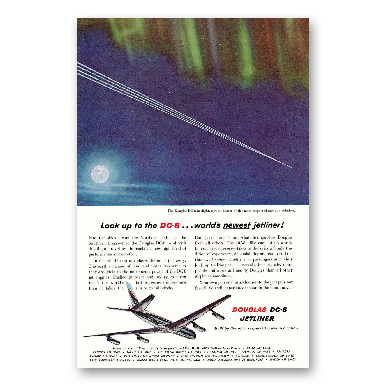 1958 Douglas DC8 Look Up to the DC8 Vintage Magazine Print Ad