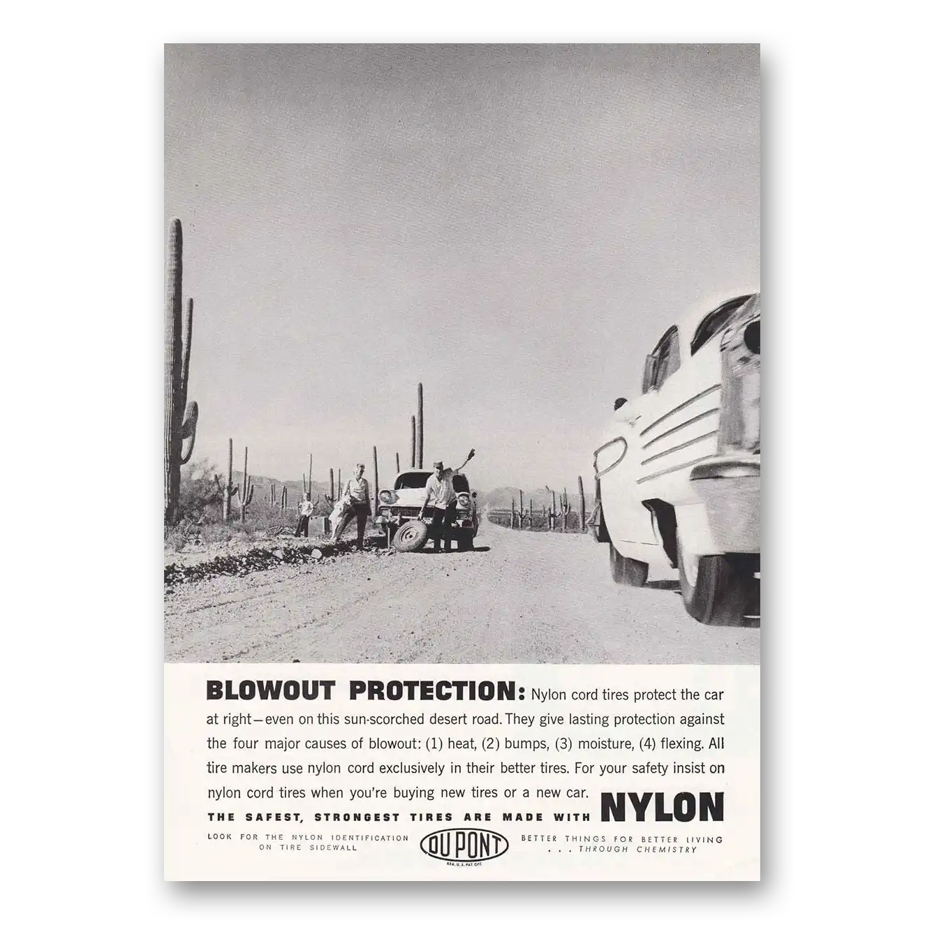 1958 DuPont Desert Blowout Protection Vintage Magazine Print Ad