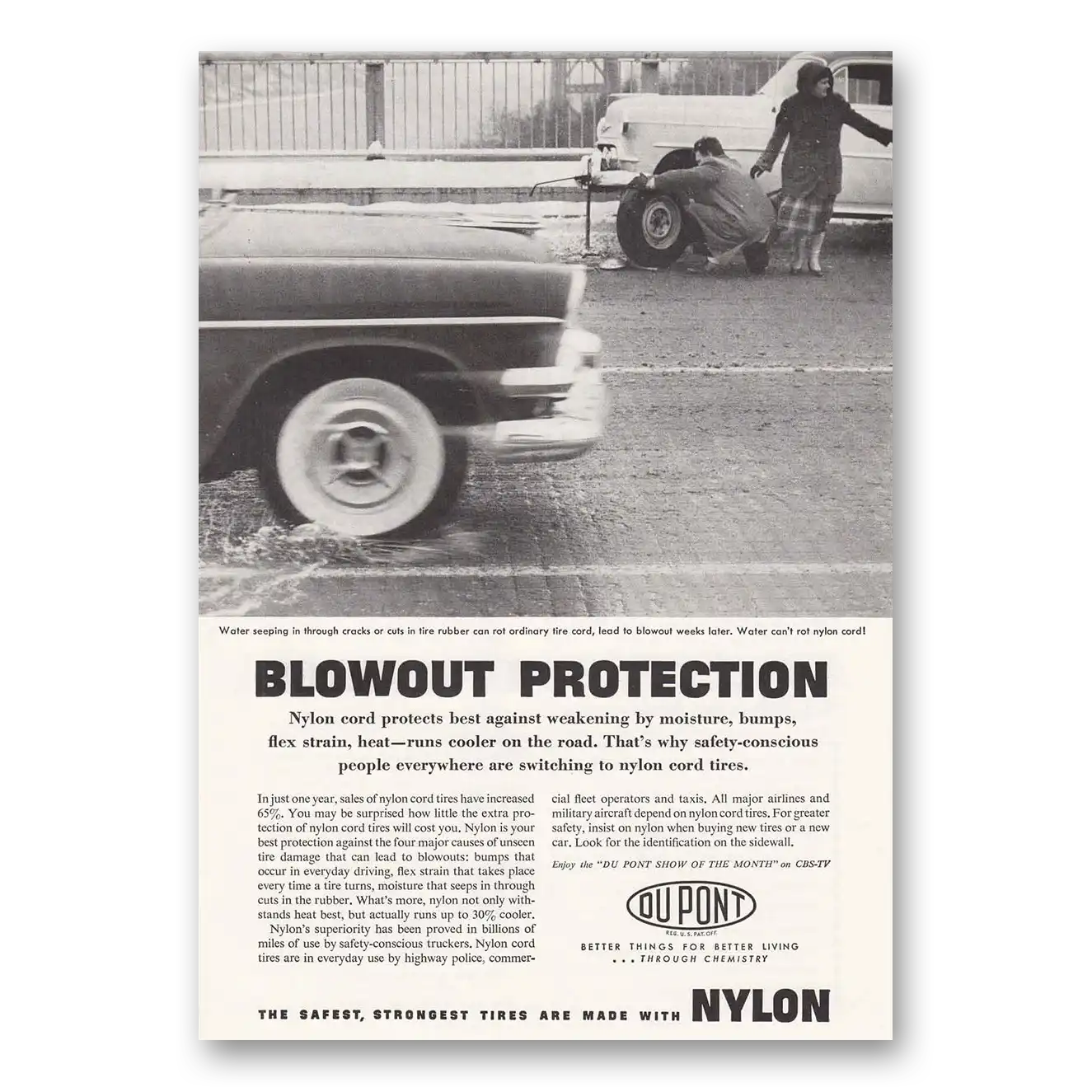 1958 DuPont Blowout Protection Vintage Magazine Print Ad